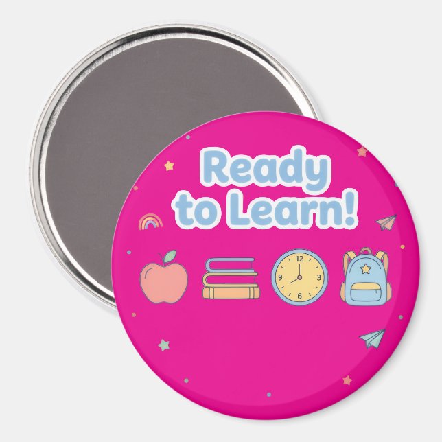 Imã Rosa Pronto para Aprender  Fofo de Volta às Aulas  (Front/Back)
