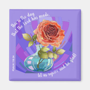 Imã Rosa rosa em vaso, verso de Salm 118:24