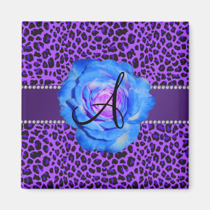 Imã Rosa roxo do azul do leopardo do monograma