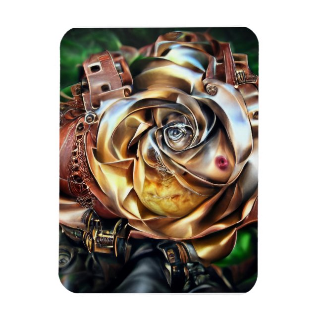 Ímã Rosa Steampunk com Face Surreal - Flor Mecânico (Vertical)
