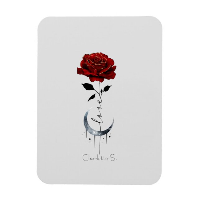 Ímã Rosa vermelha de estilo de tatuagem e lua crescent (Vertical)