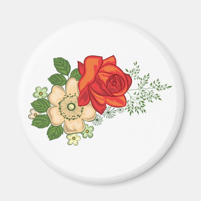Imã Rosa vermelha e margaridas (Frente)