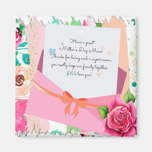 Imã rosa vermelha Floral - Dia de as mães de envelope