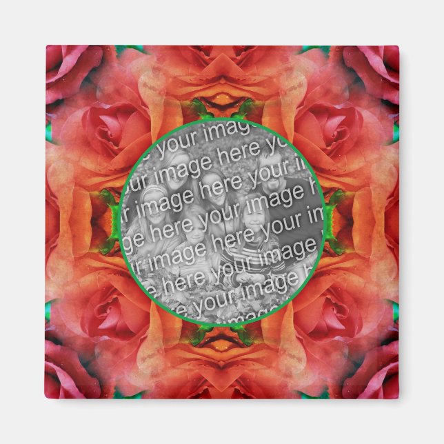 Imã Rosa vermelha Floral Nature Frame Adicionar Sua Fo (Frente)