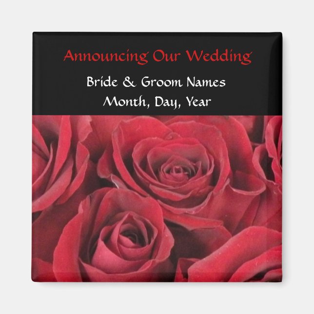 Imã Rosa vermelha Wedding Salvar o Magnet de Data (Frente)