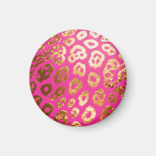 Imã Rosa Vibrante Glamouroso Estampa de Leopardo Doura