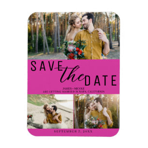 Ímã Rosa Vibrante Save the Date Casamento 3 Fotos