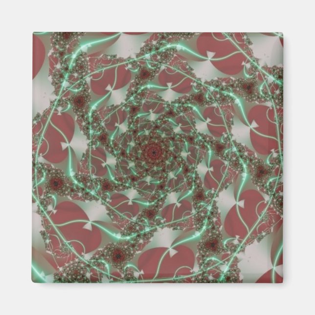 Imã Rosas | Arte Fractal Vermelha e Verde (Frente)