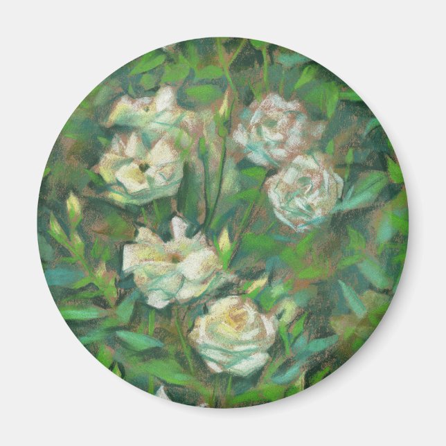 Imã "Rosas brancas, folhas verdes", flores lindas (Frente)