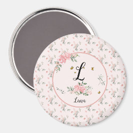 Imã Rosas Cor-de-Rosa Elegantes em Aquarela com Borbol