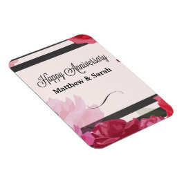 Ímã Rosas de Aniversário de Casamento, Stripes, Nomes 