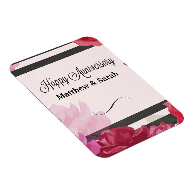 Ímã Rosas de Aniversário de Casamento, Stripes, Nomes  (Lado Direito)