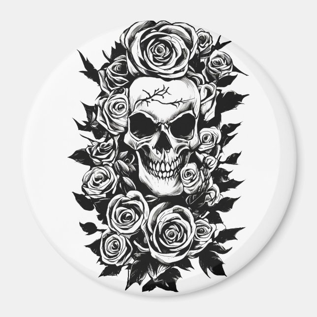 Imã Rosas de crânio humano Gótico de tinta original (Frente)