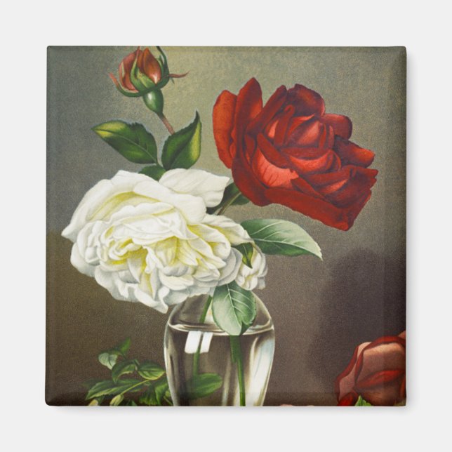 Imã Rosas de Jardim Antigas em um Vaso de Vidro (Frente)