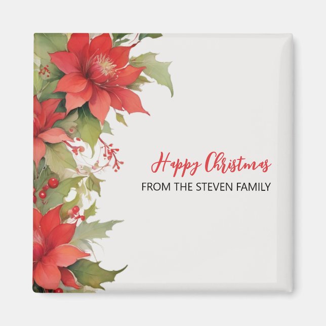 Imã Rosas de Natal Aquarela | seu nome (Frente)