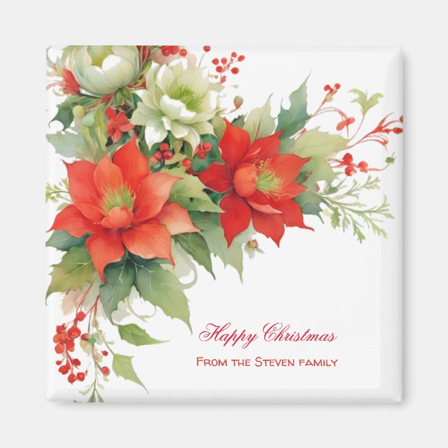 Imã Rosas de Natal Aquarela | seu nome (Frente)