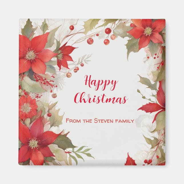 Imã Rosas de Natal Aquarela | seu nome (Frente)