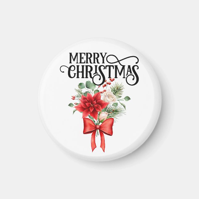 Imã Rosas de Poinsettia Buquê de Flor de Natal (Frente)