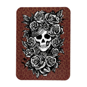 Ímã Rosas do crânio Gótico tinta original Arte