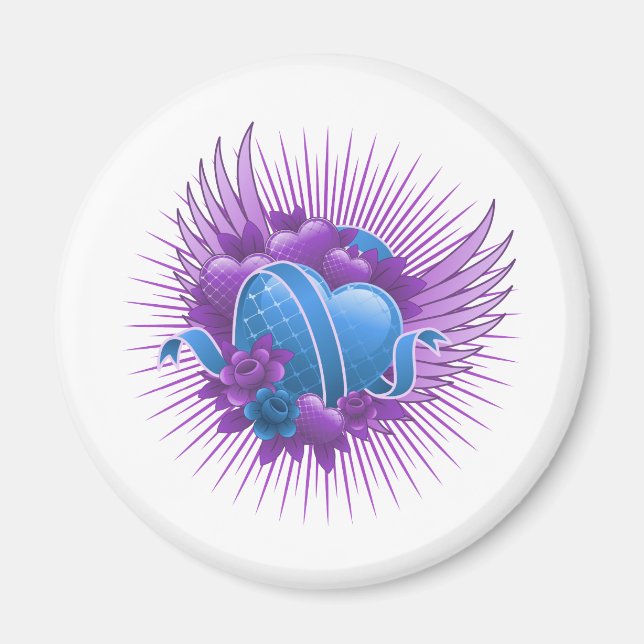 Imã Rosas e Asas de Corações Azuis (Frente)