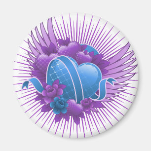 Imã Rosas e Asas de Corações Azuis