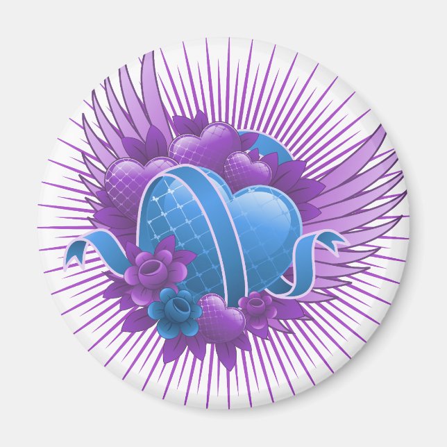 Imã Rosas e Asas de Corações Azuis (Frente)