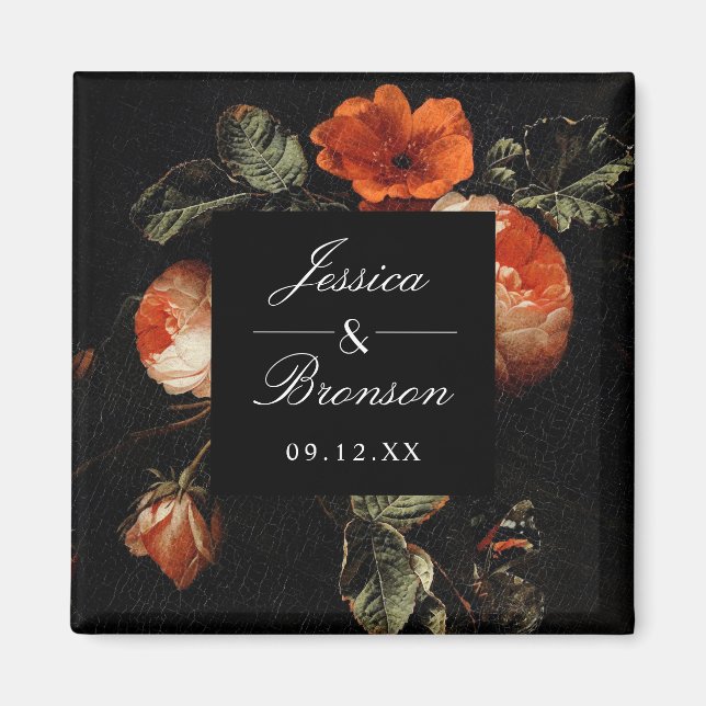 Imã Rosas Florais Românticos Escuros Casamento Mestre  (Frente)