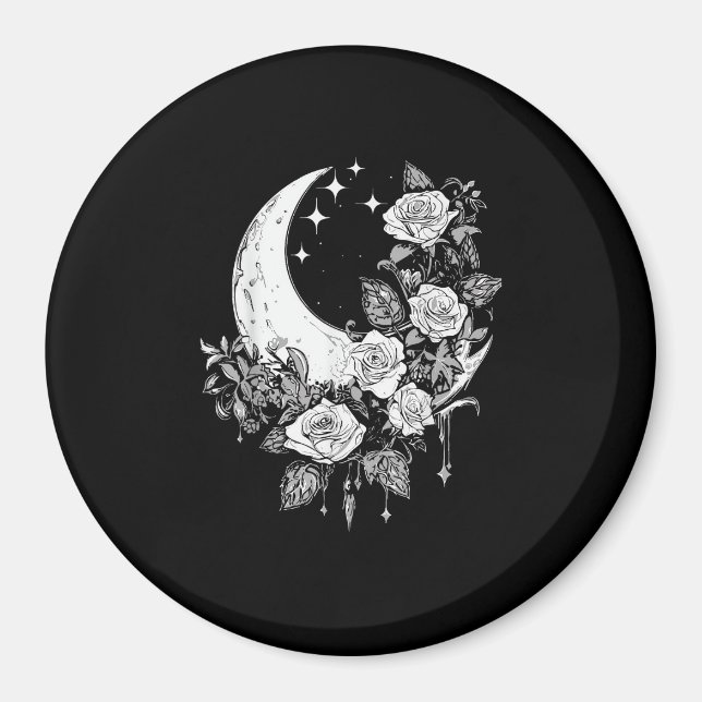 Imã Rosas-Lua - Gótico Romântico - Whimsigoth Witchy W (Frente)