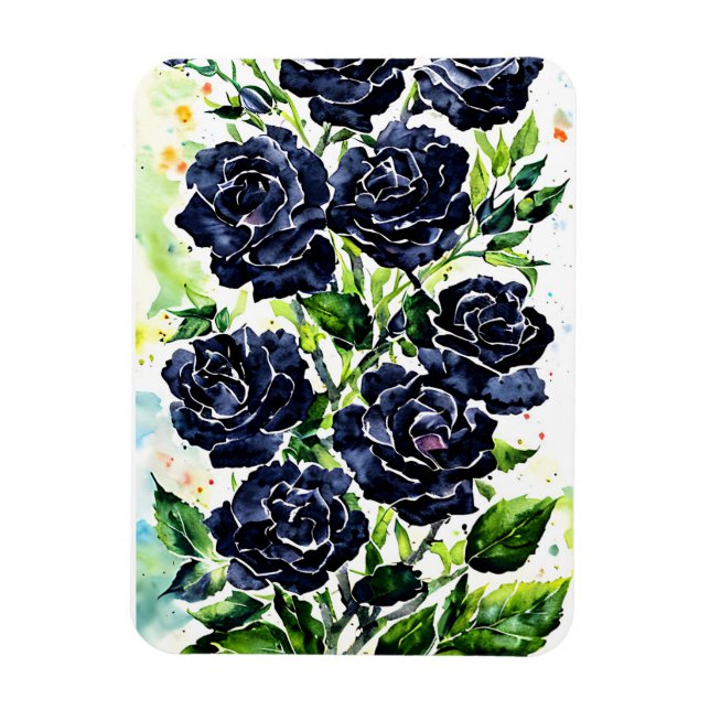 Ímã Rosas Pretos Flores Gótico Pintura Por Aquarela (Vertical)