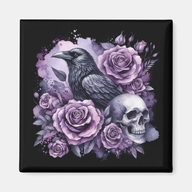 Imã Rosas Raven Rúpias Gótica Crânio (Frente)