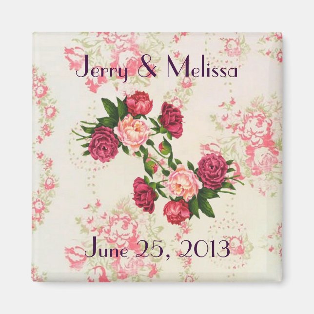 Imã Rosas Rosa, Favor do Casamento Magnet (Frente)