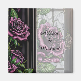 Imã Rosas roxas junto à janela - estilo gótico