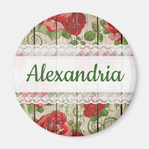 Imã Rosas Rustic Wood Lace Nome Personalizado