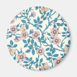 Imã Rosas silvestres e borboletas /rosa/azul/branco es
