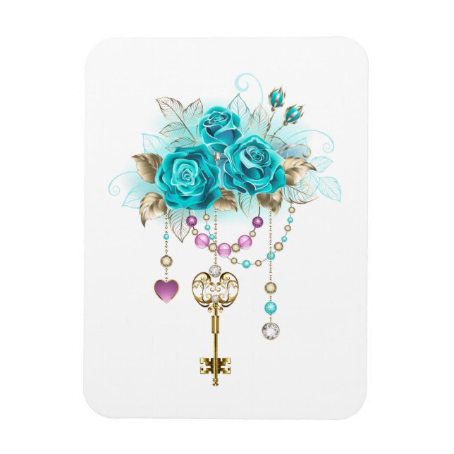 Ímã Rosas Turquesa com Chaves (Vertical)