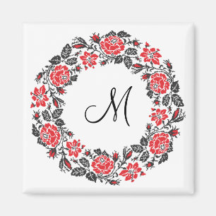 Imã Rosas vermelhas com pontos cruzados Círculo Monog