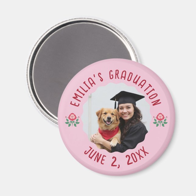 Imã Rosas vermelhas de Graduação Rosa Ano com Nome de  (Front/Back)