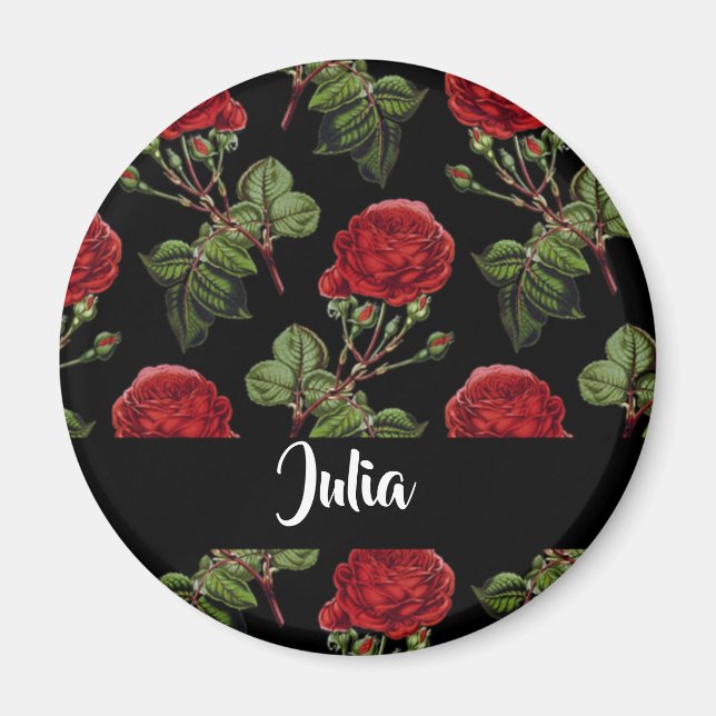 Imã Rosas vermelhas de nome personalizado (Frente)