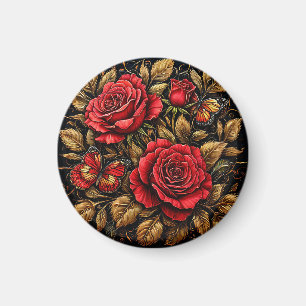 Imã Rosas Vermelhas Elegantes e Borboletas