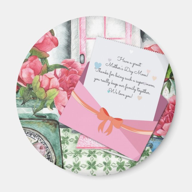 Imã Rosas Vermelhas Envelope de Carta Floral Dia das M (Frente)