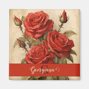 Imã Rosas vermelhas Florais Personalizadas Vintage Wat