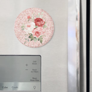 Imã Rosas Vermelhas Rosadas Brilho Floral