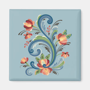 Imã Rosemaling in Blue and Red Magnet