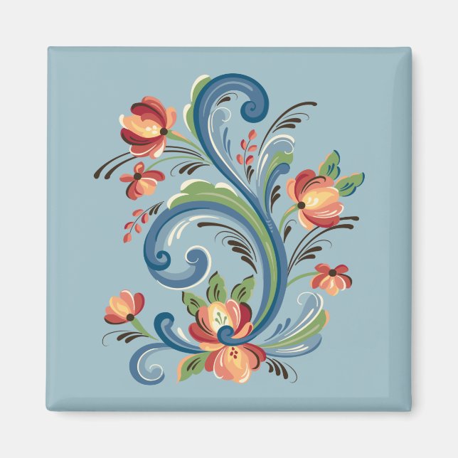 Imã Rosemaling in Blue and Red Magnet (Frente)