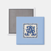 Rosemaling Monograma Azul da Prússia