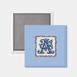 Imã Rosemaling Monograma Azul da Prússia