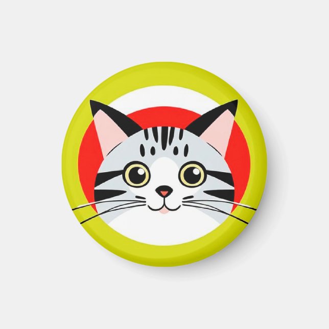 Imã Rosto de Gato de Desenho Animado Fofo com Design G (Frente)