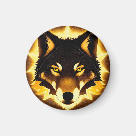 Imã Rosto de Lobo Radiante Iluminado por Luz Dourada