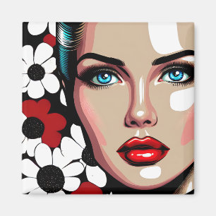 Imã Rosto de Mulher em Quadrinhos de Arte Pop AI