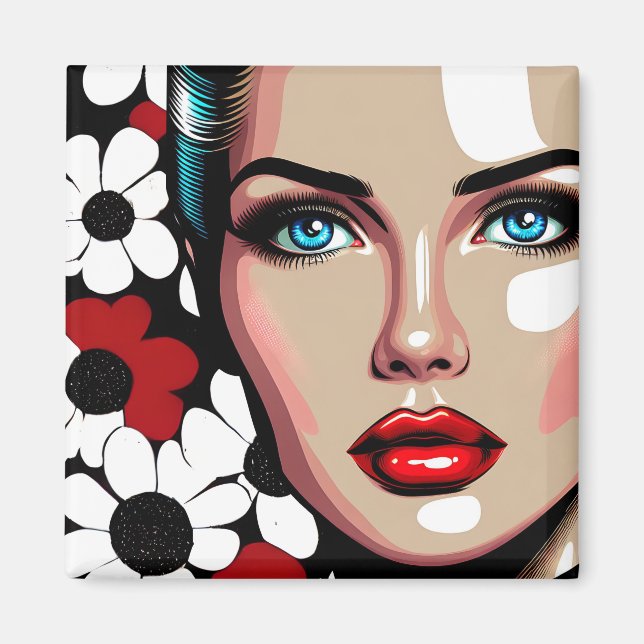 Imã Rosto de Mulher em Quadrinhos de Arte Pop AI (Frente)